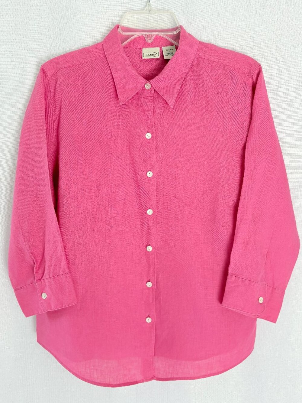 LL BEAN Linen 3/4 Sleeve Button Up Tailored Shirt